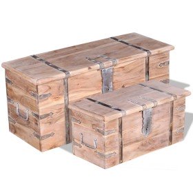 Set de baúl de almacenamiento de madera de acacia 2 unidades Set de baúl de almacenamiento de madera de acacia 2 unidades
