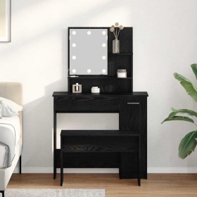 Conjunto de Mesa de Tocador Roble negro 86.5 x 35 x 136 cm
