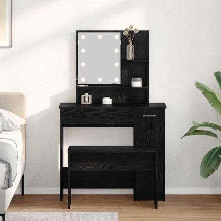 Conjunto de Mesa de Tocador Roble negro 86.5 x 35 x 136 cm
