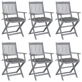 Folding garden chairs 6 pcs solid acacia wood cushions by vidaXL, Garden chairs - Ref: Foro24-3065423, Price: 299,51 €, Disco...