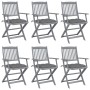 Folding garden chairs 6 pcs solid acacia wood cushions by vidaXL, Garden chairs - Ref: Foro24-3065423, Price: 294,70 €, Disco...
