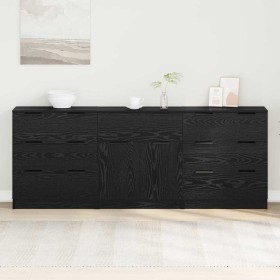 Vitrina 3 pcs Roble negro 60 x 30 x 70 cm Madera contrachapada