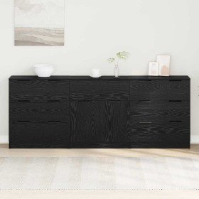 Vitrina 3 pcs Roble negro 60 x 30 x 70 cm Madera contrachapada