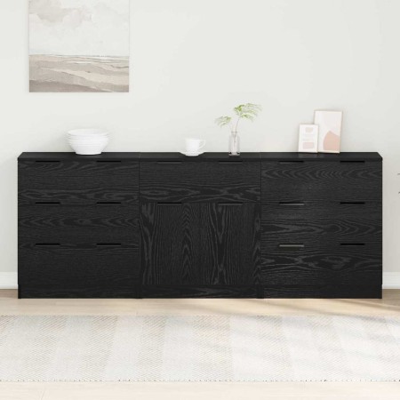 Vitrina 3 pcs Roble negro 60 x 30 x 70 cm Madera contrachapada