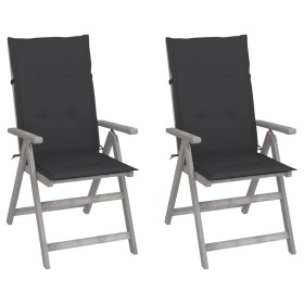 Reclining garden chairs 2 pcs solid acacia wood cushions by vidaXL, Garden chairs - Ref: Foro24-3064698, Price: 170,09 €, Dis...