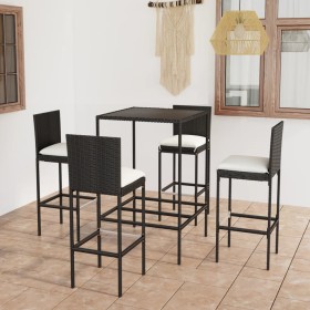 Garden table and high stools and cushions 5 pcs black PE rattan by vidaXL, Garden sets - Ref: Foro24-3064830, Price: 386,81 €...
