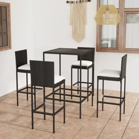Garden table and high stools and cushions 5 pcs black PE rattan by vidaXL, Garden sets - Ref: Foro24-3064830, Price: 399,76 €...