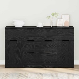 Vitrina 3 pcs Roble negro 121 x 30 x 70 cm Madera contrachapada