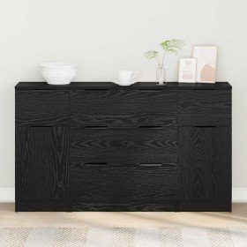Vitrina 3 pcs Roble negro 121 x 30 x 70 cm Madera contrachapada