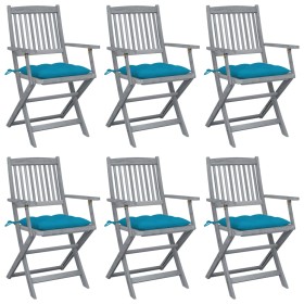 Folding garden chairs 6 pcs with solid acacia wood cushions by vidaXL, Garden chairs - Ref: Foro24-3065426, Price: 299,68 €, ...