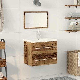 Gabinete de lavabo con recipiente con cajón 2 pcs Madera Vieja