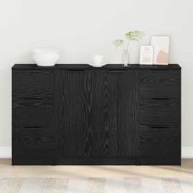 Vitrina 3 pcs Roble negro 121 x 30 x 70 cm Madera contrachapada