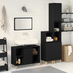 Juego de muebles de baño con puerta 3 pcs Negro 60 x 30 x 60 cm