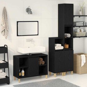 Juego de muebles de baño con puerta 3 pcs Negro 60 x 30 x 60 cm Juego de muebles de baño con puerta 3 pcs Negro 60 x 30 x 60 cm