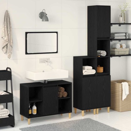 Juego de muebles de baño con puerta 3 pcs Negro 60 x 30 x 60 cm