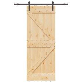Puerta corredera con herrajes madera maciza de pino 80x210 cm