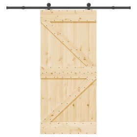 Puerta corredera con herrajes madera maciza de pino 95x210 cm
