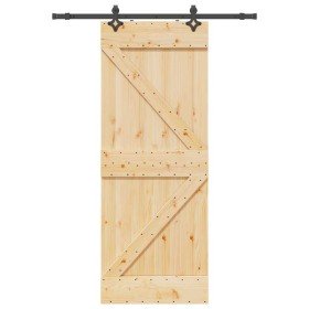 Puerta corredera con herrajes madera maciza de pino 80x210 cm