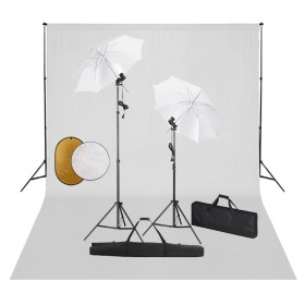 Kit estudio fotográfico lámparas sombrillas fondo y reflector