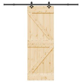 Puerta corredera con herrajes madera maciza de pino 70x210 cm