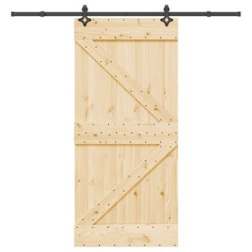 Puerta corredera con herrajes madera maciza de pino 95x210 cm