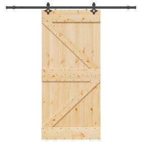 Puerta corredera con herrajes madera maciza de pino 80x210 cm