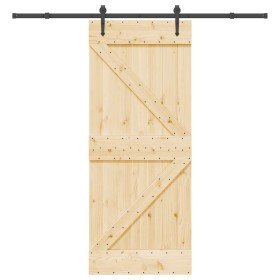 Puerta corredera con herrajes madera maciza de pino 85x210 cm
