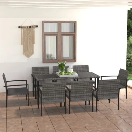 Juego de comedor para jardín 9 piezas ratán sintético gris de vidaXL, Conjuntos de jardín - Ref: Foro24-3065716, Precio: 501,...