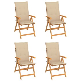 Gartenstühle 4 Stück aus massivem Teakholz mit beigen Kissen von vidaXL, Gartenstühle - Ref: Foro24-3065533, Preis: 504,88 €,...