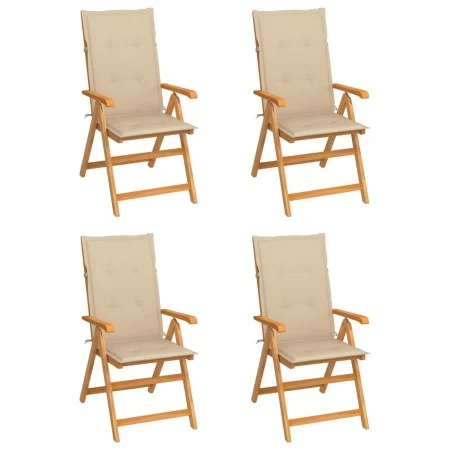 Sillas de jardín 4 uds madera maciza de teca con cojines beige de vidaXL, Sillas de jardín - Ref: Foro24-3065533, Precio: 505...