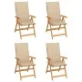 Sillas de jardín 4 uds madera maciza de teca con cojines beige de vidaXL, Sillas de jardín - Ref: Foro24-3065533, Precio: 505...