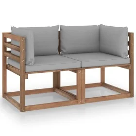 2-seater pallet garden sofa with gray cushions by vidaXL, Garden sets - Ref: Foro24-3067273, Price: 137,58 €, Discount: %