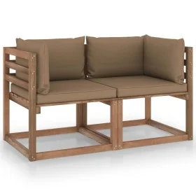 2-Sitzer-Gartensofa aus Paletten mit taupefarbenen Kissen von vidaXL, Gartensets - Ref: Foro24-3067280, Preis: 174,88 €, Raba...