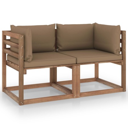 Sofá de jardín de palets de 2 plazas con cojines taupe de vidaXL, Conjuntos de jardín - Ref: Foro24-3067280, Precio: 174,80 €