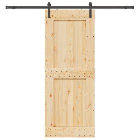 Puerta corredera con herrajes madera maciza de pino 90x210 cm