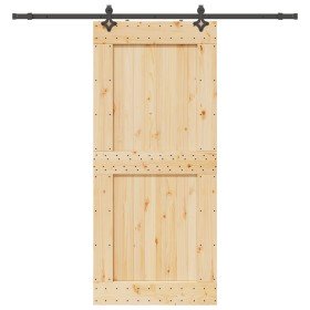 Puerta corredera con herrajes madera maciza de pino 100x210 cm