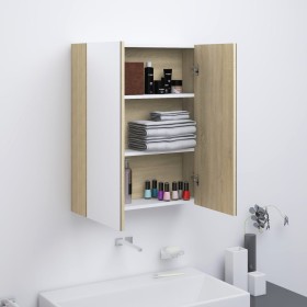 Armario de espejo de baño MDF blanco y roble 60x15x75 cm