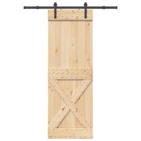 Puerta corredera con herrajes madera maciza de pino 80x210 cm