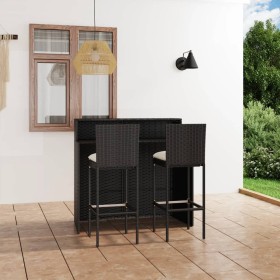 3-teiliges Gartenbar-Möbelset und schwarze Kissen von vidaXL, Gartensets - Ref: Foro24-3064881, Preis: 355,51 €, Rabatt: %