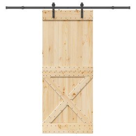 Puerta corredera con herrajes madera maciza de pino 90x210 cm