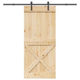 Puerta corredera con herrajes madera maciza de pino 100x210 cm