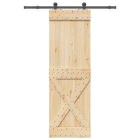 Puerta corredera con herrajes madera maciza de pino 70x210 cm