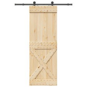 Puerta corredera con herrajes madera maciza de pino 80x210 cm