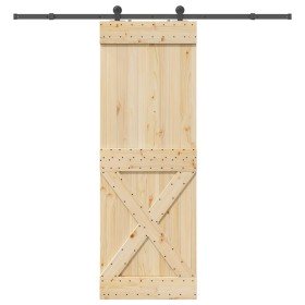 Puerta corredera con herrajes madera maciza de pino 80x210 cm