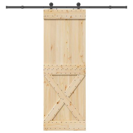 Puerta corredera con herrajes madera maciza de pino 80x210 cm en Puertas | Comprar online en Foro24