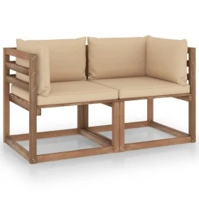 2-seater pallet garden sofa with beige cushions by vidaXL, Garden sets - Ref: Foro24-3067275, Price: 172,24 €, Discount: %
