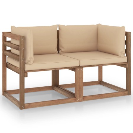 Sofá de jardín de palets de 2 plazas con cojines beige de vidaXL, Conjuntos de jardín - Ref: Foro24-3067275, Precio: 159,74 €...
