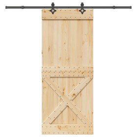 Puerta corredera con herrajes madera maciza de pino 95x210 cm