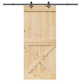 Puerta corredera con herrajes madera maciza de pino 100x210 cm