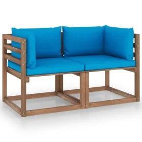 2-seater garden sofa made of pallets with light blue cushions by vidaXL, Garden sets - Ref: Foro24-3067276, Price: 145,70 €, ...